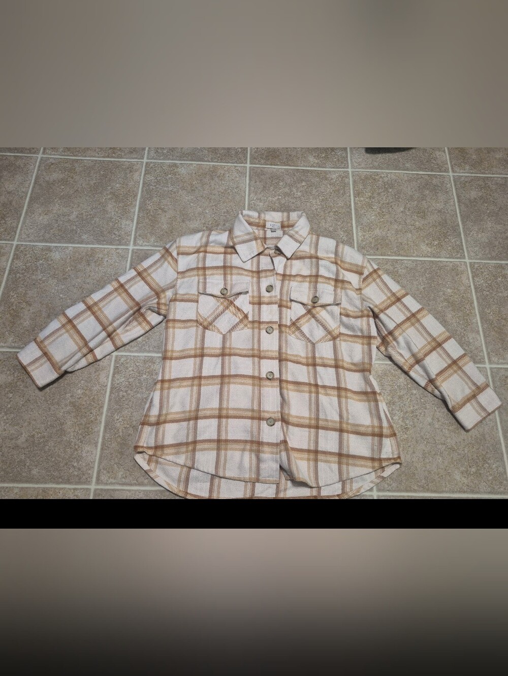 LOFT Cream & Tan Plaid Button-Front Kids Shirt Jacket